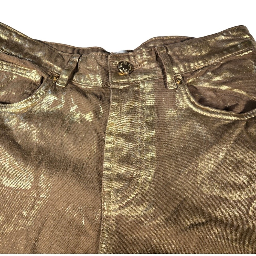 Zara Man Metallic Gold Coated Denim Jeans Straight Leg Button Fly Size 32